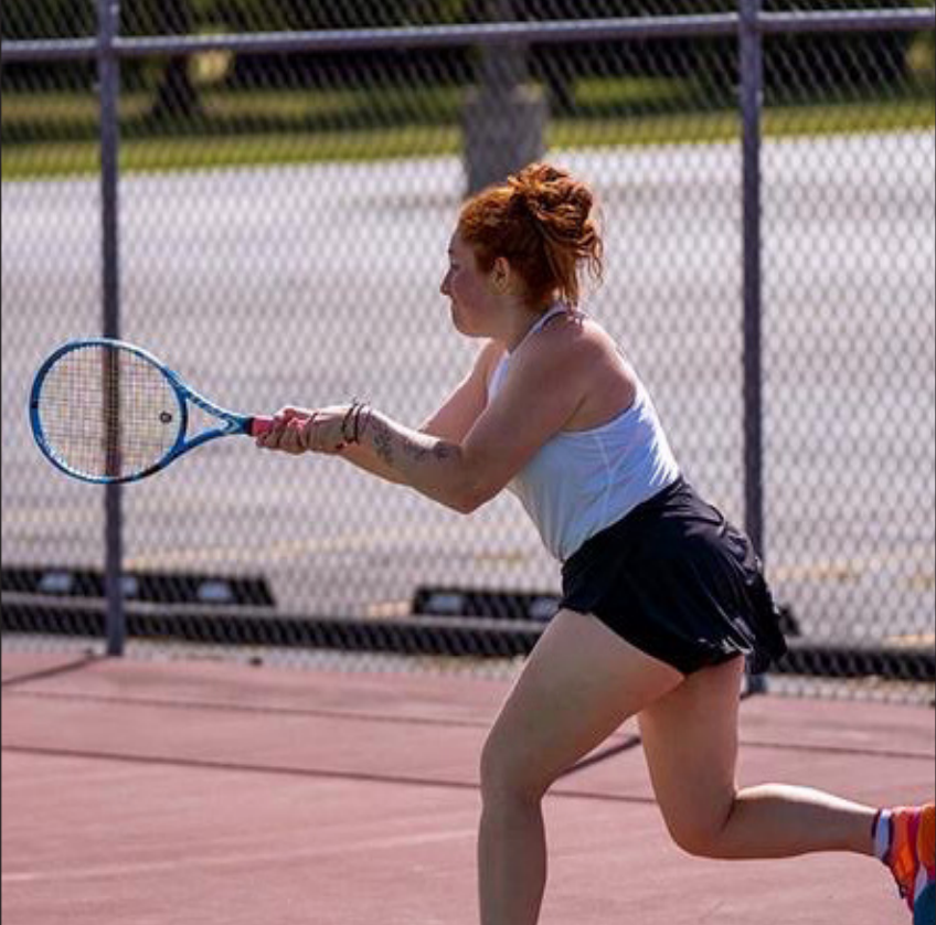 IU Kokomo Senior Reese Johnson competing during the final match of the womens tennis fall season against Huntington University. the Lady Cougars ended up losing 5-2 against the Foresters. 