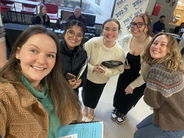 Seniors (left to right) Joslyn Knox, Molly Sallee, Isabel Correa, Madi Guinn, and Jenna Waterman attending the career fair